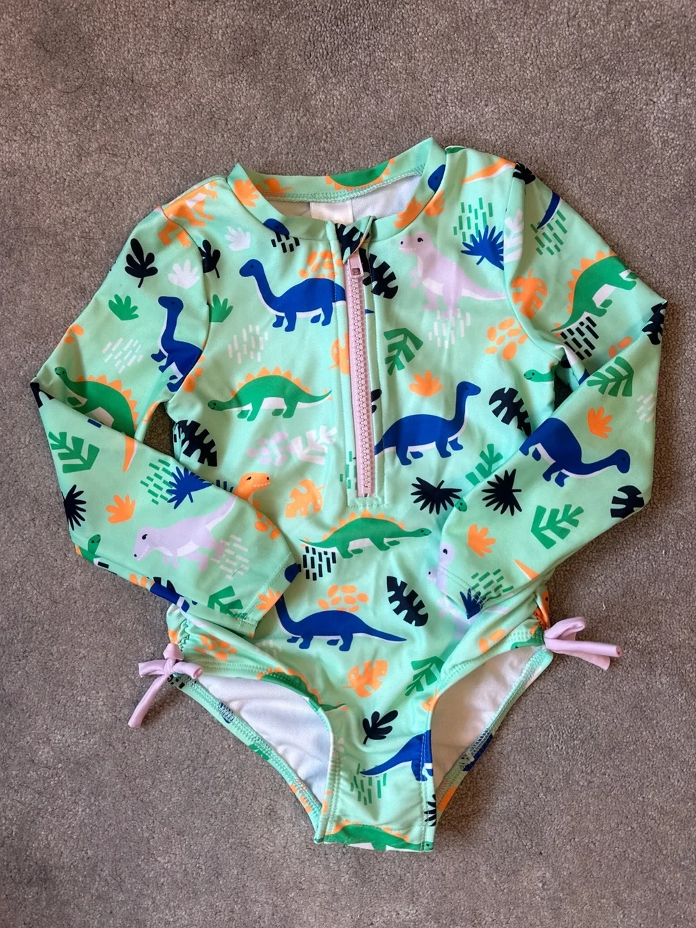 Kids Long Sleeve Swim - Mint Dinosaur & Pink Floral